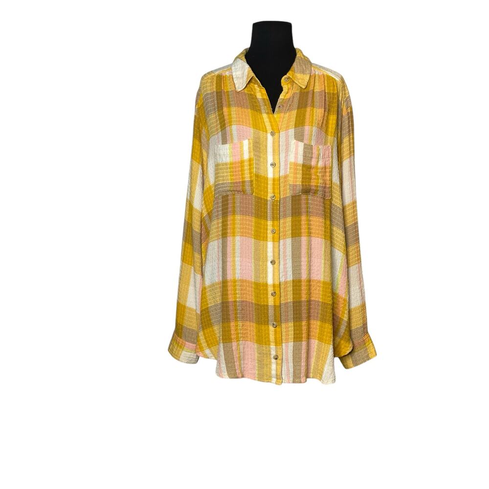 Pilcro yellow plaid long sleeves buttoned relaxed shirt size 1X
